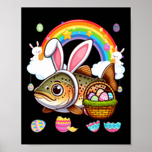 Bunny Foreut Fish Osterfest Jagd Eier Basket Color Poster