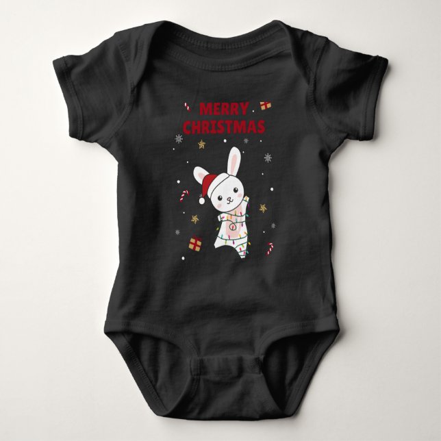 Bunny frohe Weihnachten Winter Tiere Rabbits Baby Strampler (Vorderseite)