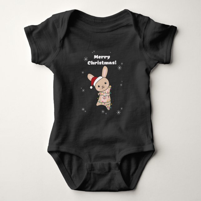 Bunny Frohe Weihnachten Winter Tiere Rabbits Baby Strampler (Vorderseite)