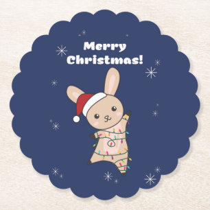 Bunny Frohe Weihnachten Winter Tiere Rabbits Papie Untersetzer