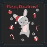 Bunny frohe Weihnachten Winter Tiere Rabbits Quadratischer Aufkleber<br><div class="desc">Das Kaninchen zu Weihnachten mit Feenlicht. Hübsche Tiere mit Geschenken und Schnee zu den Ferien. Auch lustig für Weihnachten im Juli. Hasen sind süße Tiere und perfekt zu Weihnachten.</div>