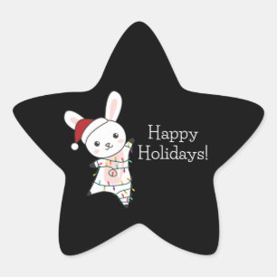 Bunny Frohe Weihnachten Winter Tiere Rabbits Star Stern-Aufkleber