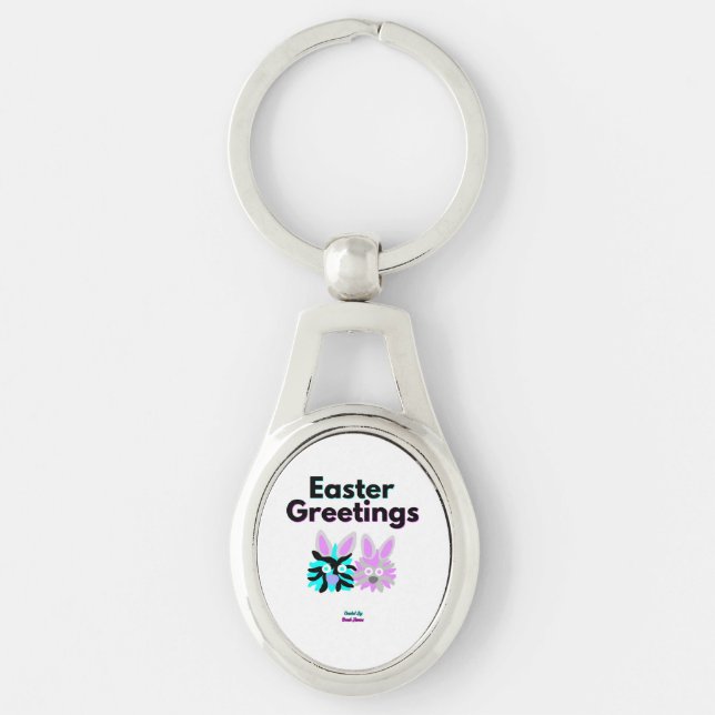 Bunny Fuzzies Oval Metal Schlüsselanhänger (Vorderseite)
