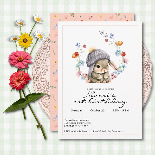 Bunny Garden First Birthday Invitation Einladung (Bunny Garden First Birthday Invitation 2)