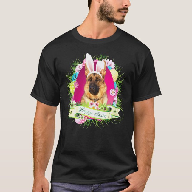 Bunny German Shepherd Hund Happy Oaster Day Egg Hu T-Shirt (Vorderseite)