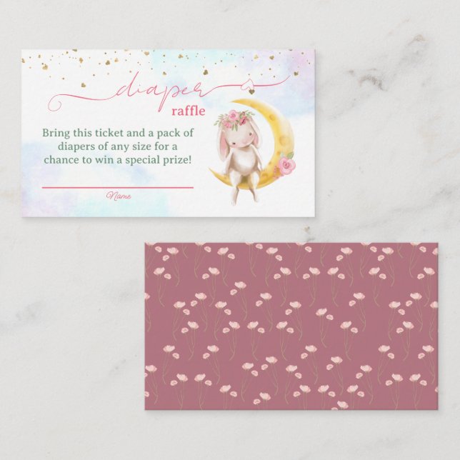 Bunny Girl Baby Showdusche Windeln Raffle Tickets Begleitkarte (Vorne/Hinten)