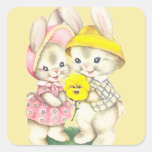 Bunny Girl+Boy Quadratischer Aufkleber