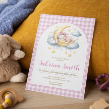 Bunny Girl Mond Stern Rosa Gingham Baby Shower