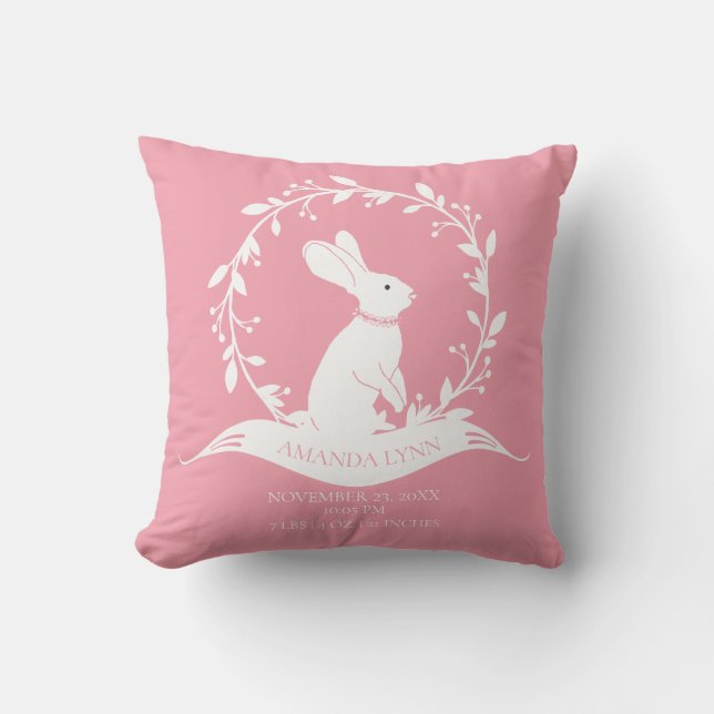 Bunny Girls Baby Birth Stats Pillow Kissen (Vorderseite)