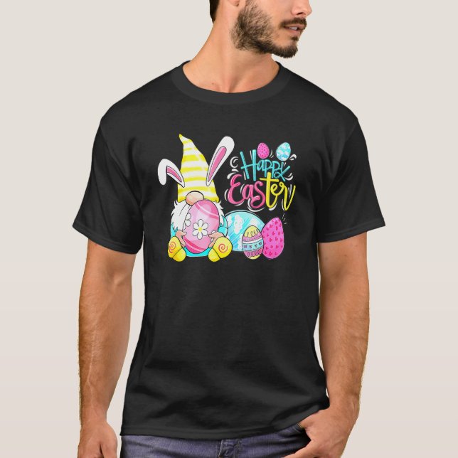 Bunny Gnome Rabbit Eggs Jagd glückliche Osterfeier T-Shirt (Vorderseite)