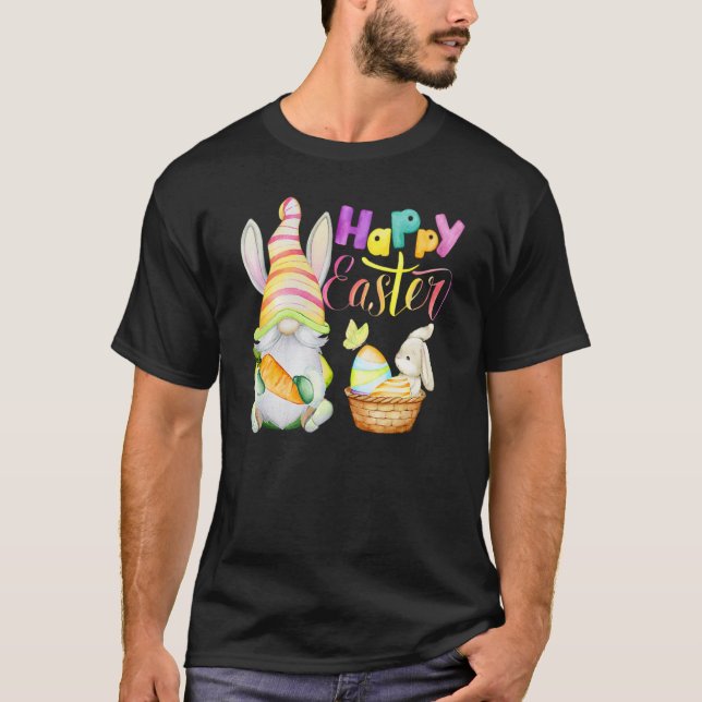 Bunny Gnome Rabbit Eggs Jagd glückliche Osterfeier T-Shirt (Vorderseite)