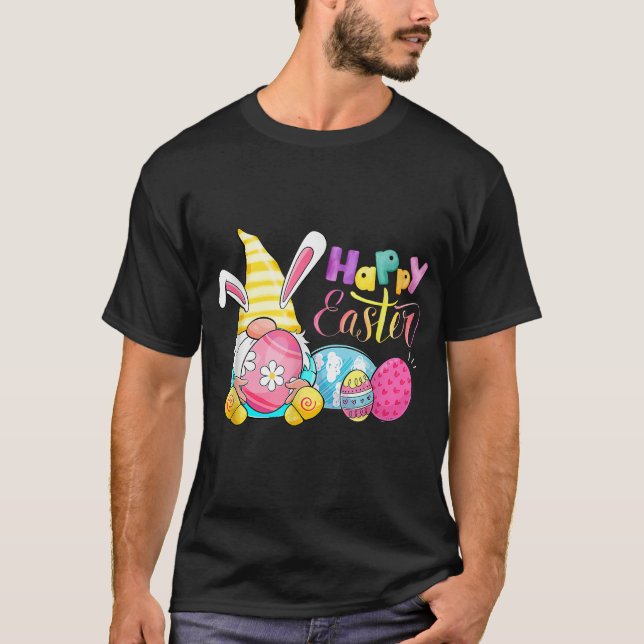 Bunny Gnome Rabbit Eggs Jagd glückliche Osterfeier T-Shirt (Vorderseite)