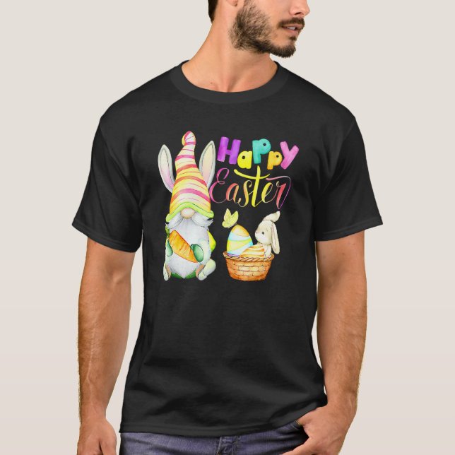Bunny Gnome Rabbit Eggs Jagd glückliche Osterfeier T-Shirt (Vorderseite)