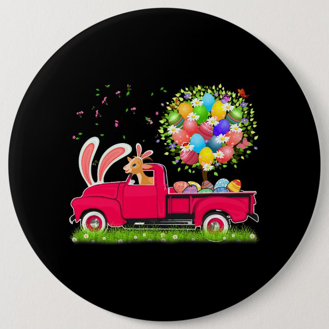 Bunny Goat Riding Lieferwagen LKW Ostereier Tree F Button (Vorderseite)