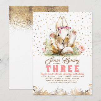 Bunny Gold Glitzern Pink Floral Geburtstag Einladung