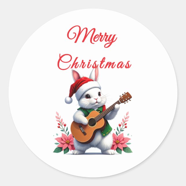 Bunny Guitar Merry Christmas Sticker (Vorderseite)