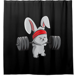 Bunny Gym Rabbit Ness Weightlift Funny Art Duschvorhang