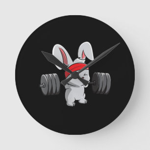 Bunny Gym Rabbit Ness Weightlift Funny Art Runde Wanduhr