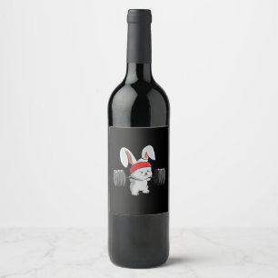 Bunny Gym Rabbit Ness Weightlift Funny Art Weinetikett