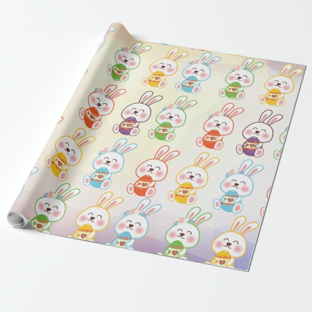 Bunny Happy Osterday Pattern Wrapping Paper Geschenkpapier (Ungerollt)