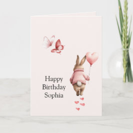 Bunny Heart Balloon Pink Butterflies Birthday Karte
