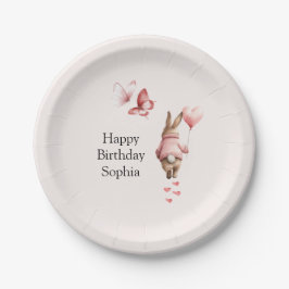 Bunny Heart Balloon Pink Butterflies Birthday Pappteller