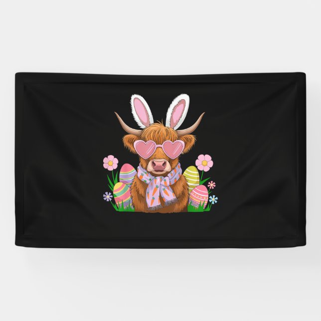 Bunny Highland Kuh Osterfest Bauer Frauen Kinder O Banner (Horizontal)