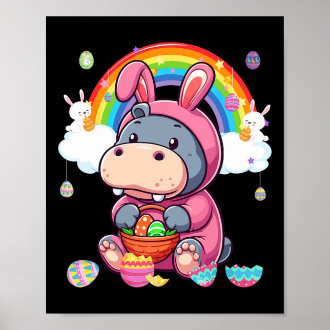 Bunny Hippo Osterfest Jagd Eier Basket Frische Pas Poster (Vorne)