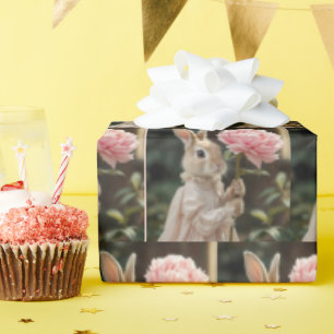 Bunny Holding a Pink Peony Geschenkpapier