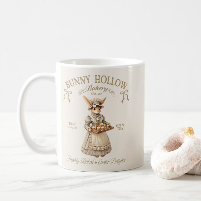 Bunny Hollow Bakery Vintage Easter Rabbit Baker Kaffeetasse (Mit Donut)
