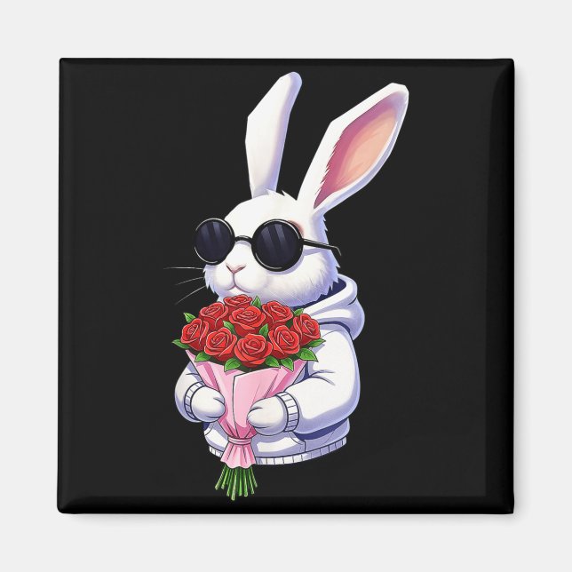 Bunny Hugging Valentine Flower Bunny  Magnet (Vorne)
