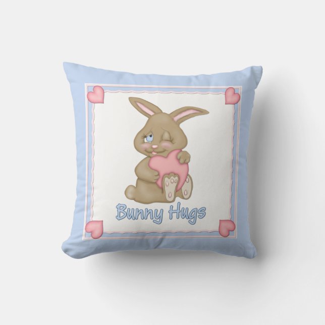Bunny Hugs Blue Kissen (Vorderseite)