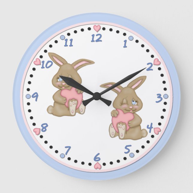 Bunny Hugs Große Wanduhr (Vorderseite)