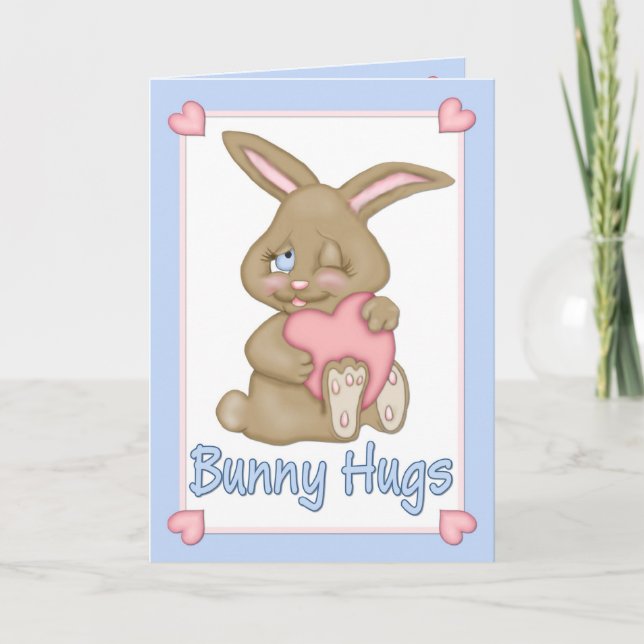 Bunny Hugs Valentine Feiertagskarte (Vorderseite)