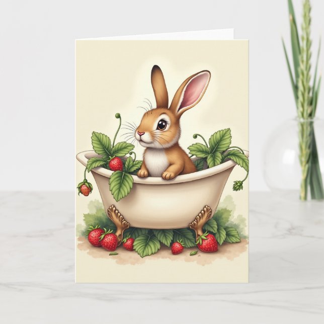 Bunny In A Tub Cute Card Karte (Vorderseite)