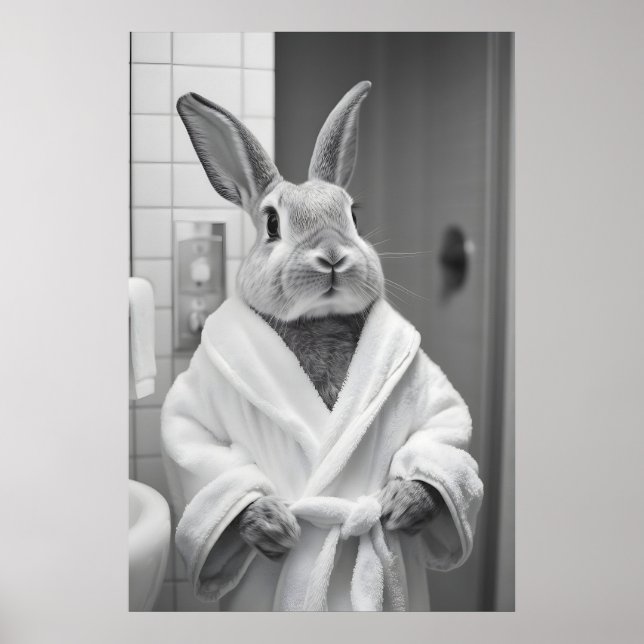 Bunny in Bathrobe Print, Funny Bathroom AI Art Poster (Vorne)