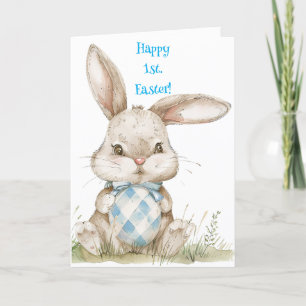 BUNNY IN BLAU ERSTER OSTKARTE DANKESKARTE