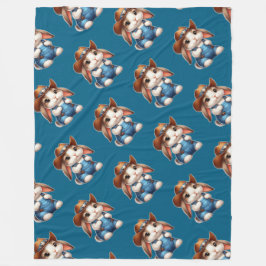 Bunny in Cowboy Outfit mit Hut und Overalls Fleecedecke