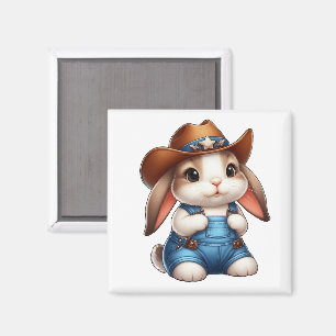 Bunny in Cowboy Outfit mit Hut und Overalls Magnet