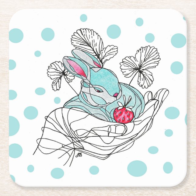 Bunny In Hand Coaster Rechteckiger Pappuntersetzer (Vorderseite)