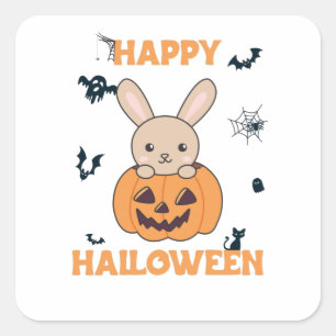 Bunny in Pumpkin Niedlich Bunnies Happy Halloween Quadratischer Aufkleber
