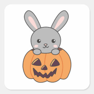 Bunny in Pumpkin Niedlich Bunnies Happy Halloween Quadratischer Aufkleber