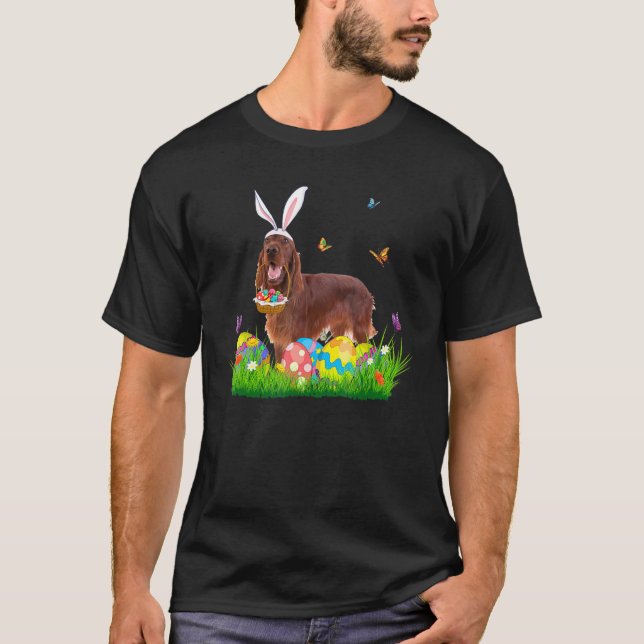 Bunny Irish Setter mit Eierkörbe Osterjagd T-Shirt (Vorderseite)