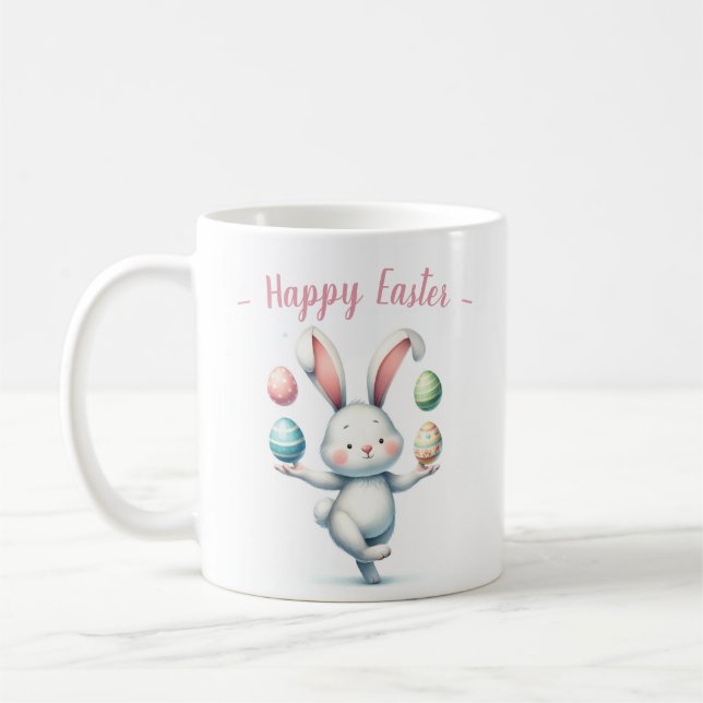 Bunny Juggling farbenfrohe Ostereier Kaffeetasse (Links)
