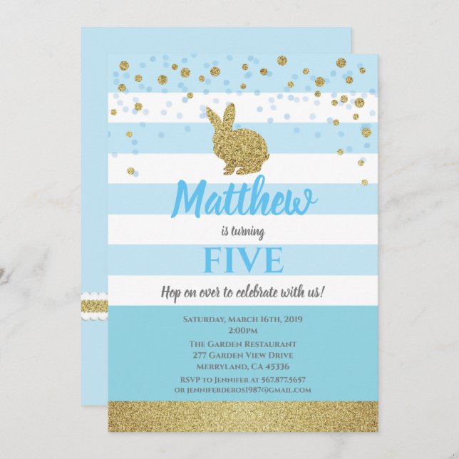 Bunny Jungen Geburtshaus Einladung jedes Alters bl (Vorne/Hinten)