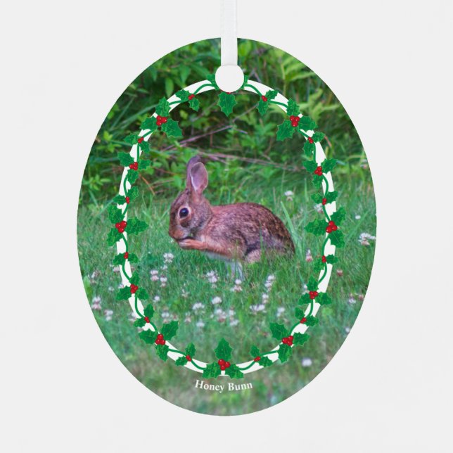 Bunny & Kardinal oder Ihr Foto mit Holly Border Ornament Aus Metall (Rückseite)