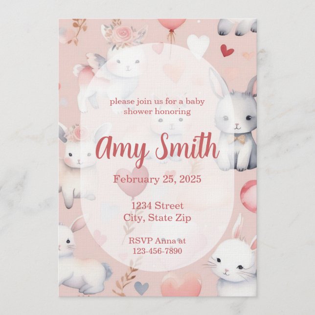 Bunny & Lamb Baby Shower Invitation – Watercolor Einladung (Vorderseite)