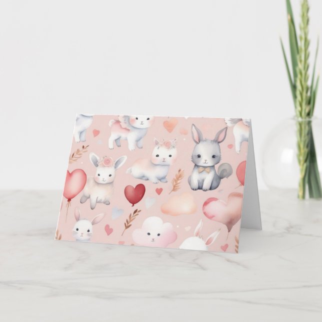 Bunny & Lamb Cupid Dankeskarten – Pastell Dankeskarte (Vorderseite)