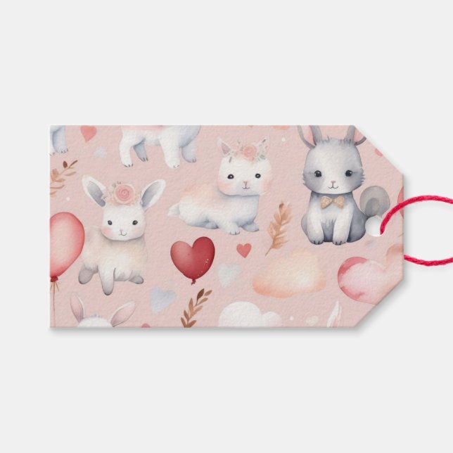 Bunny & Lamb Cupid Geschenkanhänger – Rosé & Pfirs (Vorderseite (Horizontal))
