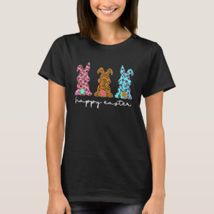 Bunny Leopard Karo Hasen Frohe Ostern Für Kinder T-Shirt
